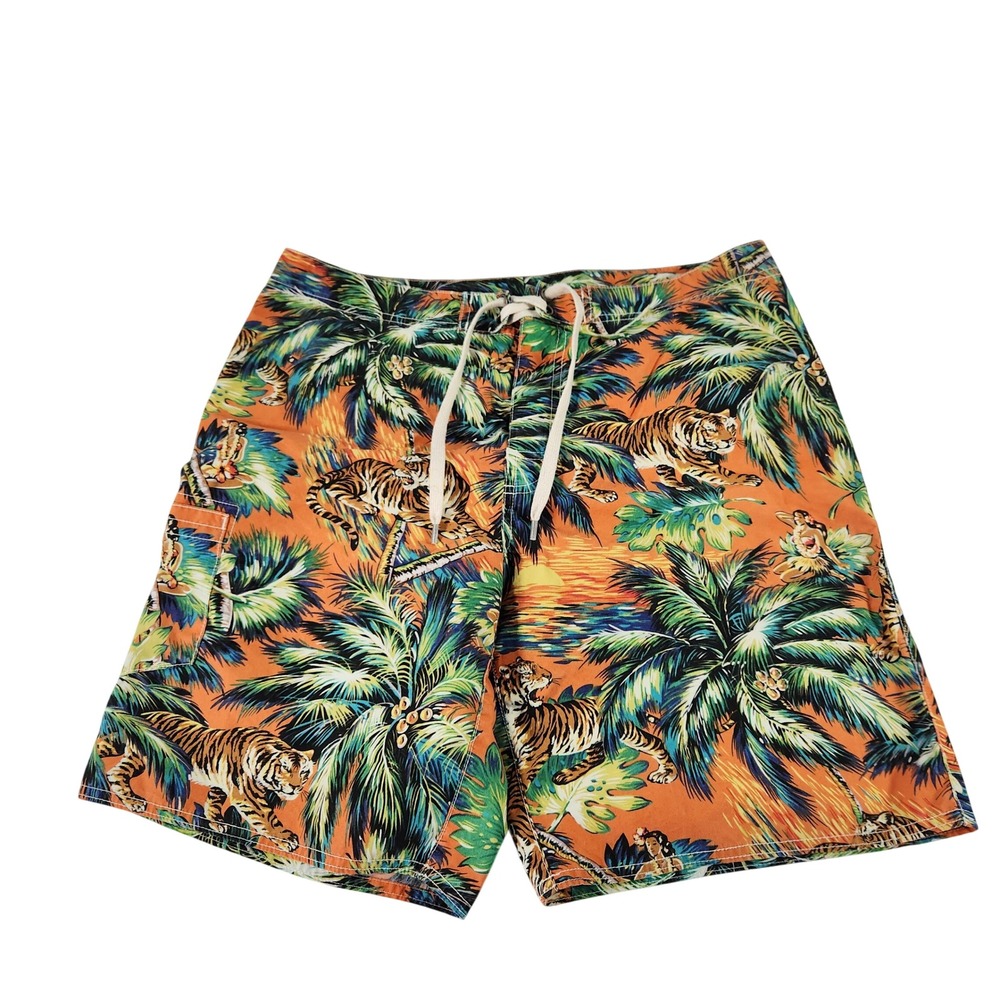 VTG Polo Ralph Lauren Mens Tiger Tropical‎ Print Swim Trunks  Board Shorts 32